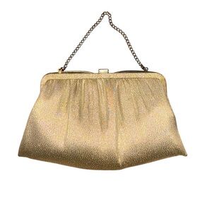 Vintage Andé Gold Lamé Evening Clutch Purse 1950s Kiss Lock Chain Bag